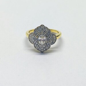 Moissanite Statement Ring: Yellow Gold Plated Sterling Silver