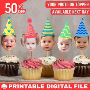 Personalized Baby Face Cupcake Toppers, Custom Face Cupcake Toppers, Custom Photo Cupcake Topper, First Birthday Cupcake Topper, Party Decor