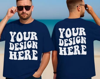 Marineblauw Gildan 5000 herenmodel, Gildan 5000 herenmodel, herenmodel T-shirt G5000, herenmodel Gildan 5000 heren, model G5000-shirt heren