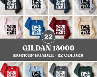 Gildan 18000 Sweatshirt Mockup Bundle, Gefaltetes Flat Lay Mockup Bundle, Flatlay Crewneck Pullover Bundle Mockup, G180 gefaltetes Sweatshirt Mockup