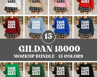 Gildan 18000 Sweatshirt Mockup Bundle, G18000 Crewneck Mockup, G180 Sweatshirt Mockup Bundle, Gildan Long Sleeve Sweater 18000 Bundle Mockup