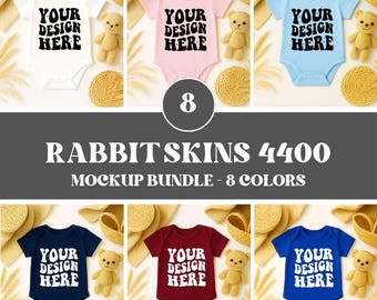Rabbit Skins 4400 Mockup Bundle, 4400 White Baby Flatlay Mock-up, Bodysuit Mock-up, Flatlay 4400 Mock Up, Baby Mockup, Toddler Mockup Bundle