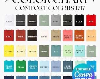 Bewerkbare comfortkleuren C1717-kleurenkaart, C1717-kleurenkaart, 1717-kleurenkaartmodel, comfortkleuren Maattabel, C1717-kleurenkaart Canva