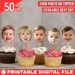 Custom Photo Cupcake Topper, Custom Face Cupcake Toppers, Personalized Baby Face Cupcake Toppers, Photo Cupcake Topper,Photo Birthday Topper