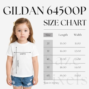 Gildan 64500P Size Chart, Unisex Gildan 64500P Size Chart, Gildan 64500P Youth Size Chart, Youth T-Shirt Mockup, Baby Gildan 64500P Mock-up