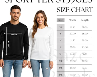 Sport-Tek ST350LS Size Chart – Unisex Lightweight Long Sleeve Tee – Printable Sport-Tek Sizing Guide – Shirt Measurement Chart