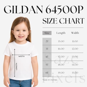 Gildan 64500P Size Chart, Gildan 64500P Youth Size Chart, Unisex Gildan 64500P Size Chart, Youth T-Shirt Mockup, Baby Gildan 64500P Mock-up