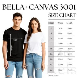 Bella Canvas 3001 Size Chart, Bella and Canvas 3001, BC3001 Sizing Chart, 3001 Size Chart, Unisex 3001 T-Shirt Size Chart, Size Chart Mockup
