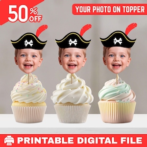 Pirate Cupcake Topper, Custom Face Cupcake Toppers, Personalized Baby Face Cupcake Toppers, Photo Birthday Topper, Photo Cupcake Topper