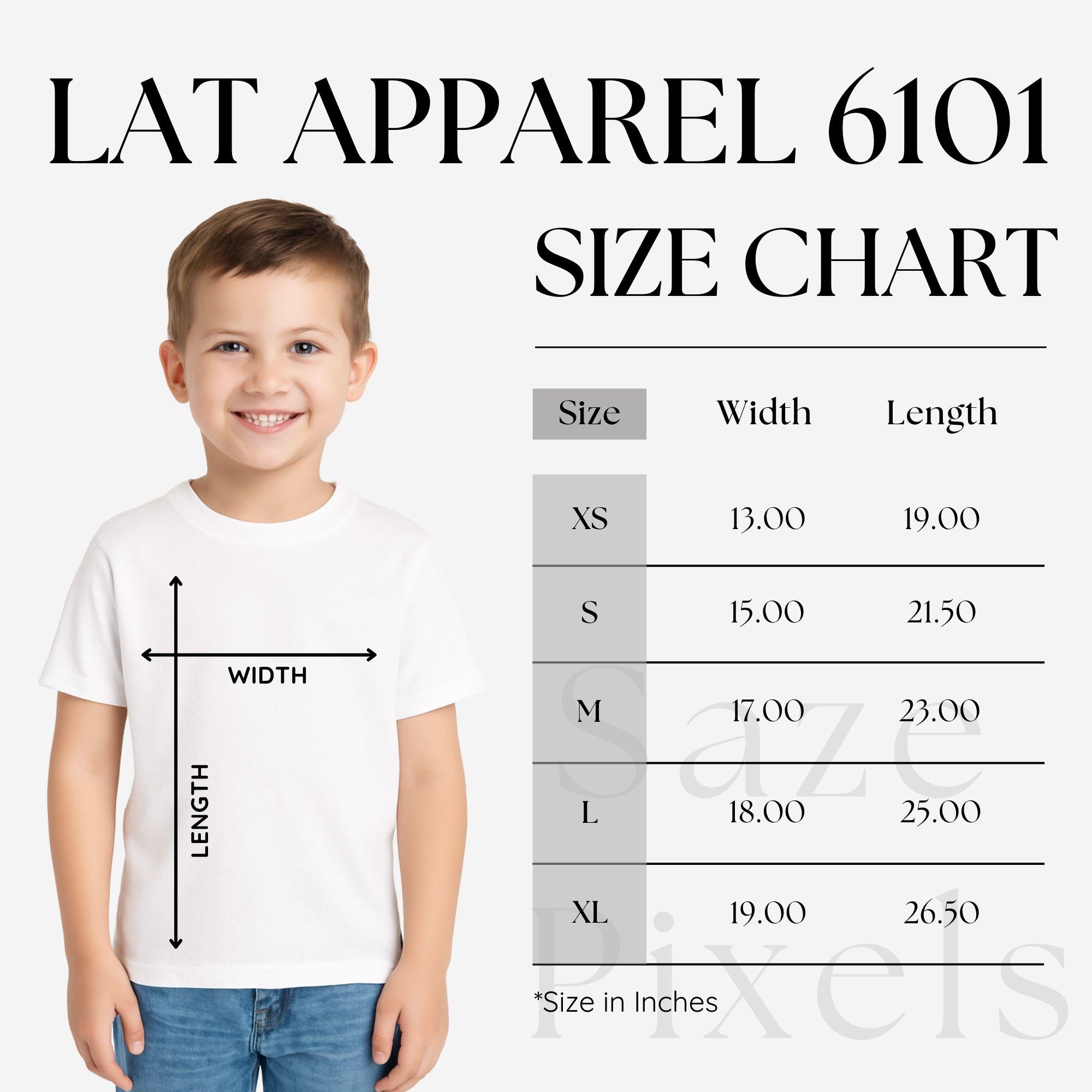 LAT Apparel 6101 Size Chart, LAT 6101 Size Chart, LAT Youth T