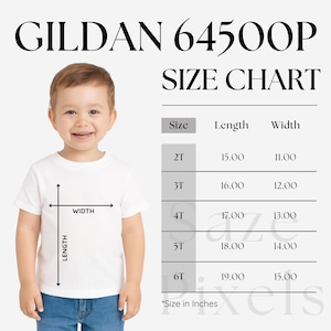 Gildan 64500P Size Chart, Gildan 64500P Youth Size Chart, Unisex Gildan 64500P Size Chart, Youth T-Shirt Mockup, Baby Gildan 64500P Mock-up