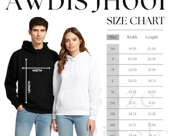 4 Size Chart Just Hoods by AWDIS JH001 Mockup Etsy Tool Unisex