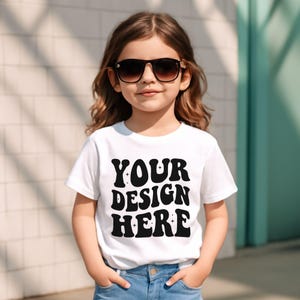 White Gildan 5000b Mockup T-shirt, Kids White T-shirt Mockup, Kids Gildan 5000b Mockup, White Tee Girl Toddler Mockup, POD Tee Shirt Mockup