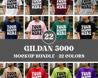 Modelbundel T-shirt G5000 heren, modelbundel Gildan 5000 T-shirt, mockup-bundel herenshirt, mockup Gildan 5000 mannelijk model, mockup G500 heren heren