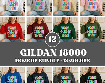 Gildan 18000 Sweatshirt Mockup Bundle, G180 Sweatshirt Mockup Bundle, G18000 Crewneck Mockup, Gildan Long Sleeve Sweater 18000 Bundle Mockup