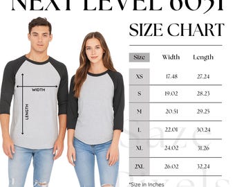 Next Level 6051 Size Chart - Next Level Raglan Size Chart - Next