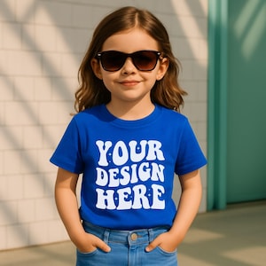 Royal Gildan 5000b Mockup T-shirt, Kids Royal T-shirt Mockup, Kids Gildan 5000b Mockup, Royal Tee Girl Toddler Mockup, POD Tee Shirt Mockup