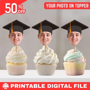 Graduate Graduation Cupcake Toppers, Photo Cupcake Topper, Custom Face Cupcake Toppers, Grad Party Cupcake Topper, Custom Party Decor