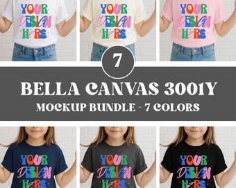 Bella Canvas 3001Y Mockup Bundle, Mockup di maglietta per bambini, Mockup di maglietta 3001Y Bundle, Mockup di maglietta BC 3001Y, Mockup di maglietta Bella Canva Youth Bundle