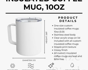10oz Stainless Steel Insulated Coffee Mug Size Chart, Product Details PNG  File Digital Download - Etsy