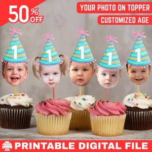 Personalized Baby Face Cupcake Toppers, Custom Photo Cupcake Topper, Custom Face Cupcake Toppers, First Birthday Cupcake Topper, Party Decor