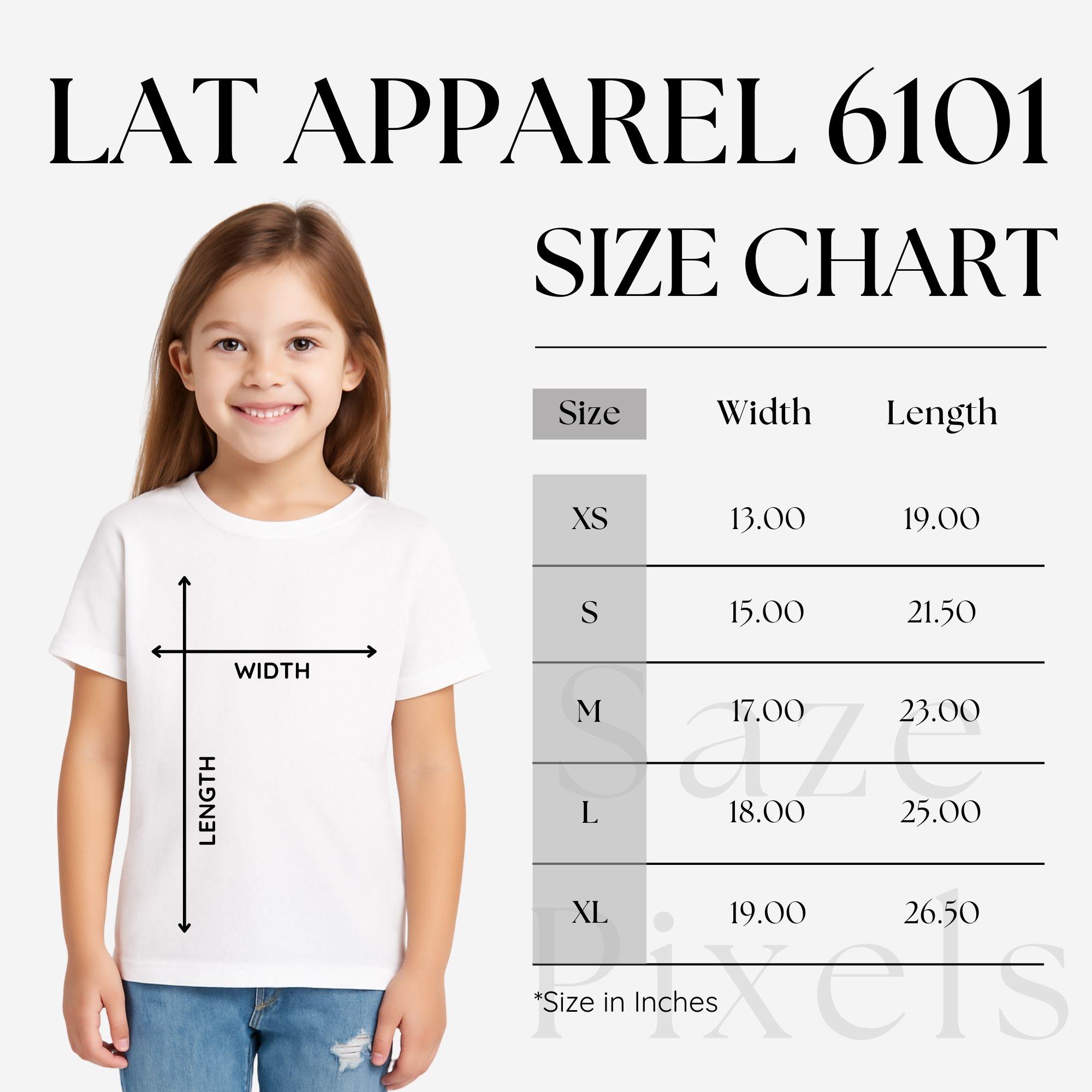 LAT Apparel 6101 Size Chart, LAT 6101 Size Chart, LAT Youth T