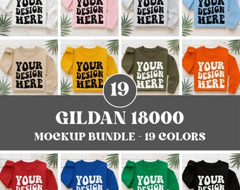 Maqueta de sudadera Gildan 18000, maqueta de sudadera plana con cuello redondo G18000, maqueta de sudadera doblada G180, maqueta de suéter plano 18000