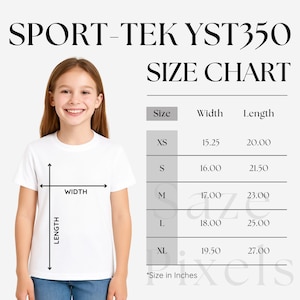 Sport-Tek YST350 Size Chart, Sport-Tek YST350LS Size Chart, Sport-Tek 350 Measurements, SportTek Youth Size Chart, SportTek Long Sleeve Size