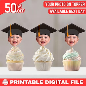 Graduate Graduation Cupcake Toppers, Custom Party Decor, Photo Cupcake Topper, Custom Face Cupcake Toppers, Grad Party Cupcake Topper