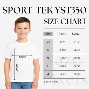 Sport-Tek YST350 Size Chart, Sport-Tek YST350LS Size Chart, Sport-Tek 350 Measurements, SportTek Youth Size Chart, SportTek Long Sleeve Size