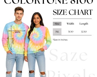 Colortone 8100 Size Chart – Unisex Tie-Dye Sweatshirt – JPEG Digital Download – Printable Colortone Size Guide – Crewneck Measurement Chart