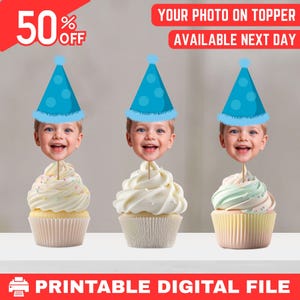 Custom Face Cupcake Toppers, Personalized Baby Face Cupcake Toppers, Custom Photo Cupcake Topper, First Birthday Cupcake Topper, Party Decor
