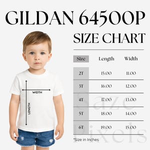Gildan 64500P Size Chart, Unisex Gildan 64500P Size Chart, Gildan 64500P Youth Size Chart, Youth T-Shirt Mockup, Baby Gildan 64500P Mock-up