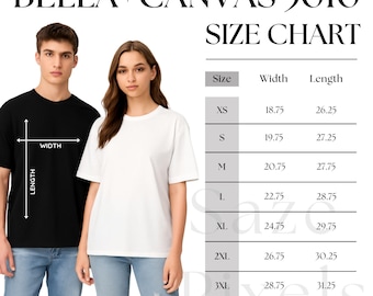 Bella Canvas 3010 Maattabel, Bella en Canvas 3010, BC3010 Maattabel, 3010 Maattabel, Unisex 3010 T-shirt Maattabel, Maattabel Mockup