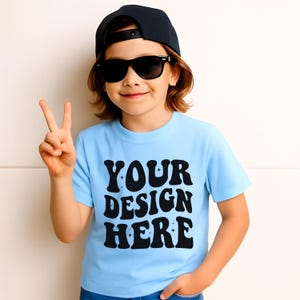 Boy Mockup, Light Blue Gildan 5000B Mockup T-Shirt, Kids Light Blue T-Shirt Mockup, Kids Gildan 5000B Mockup, Gildan Boys Shirt Mockup