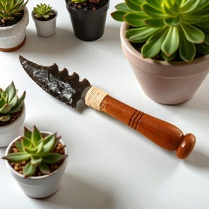 10 Inch Obsidian Handle Crystal Knife – Handmade Stone Blade, Metaphysical Tool, Witchy Decor, Obsidian