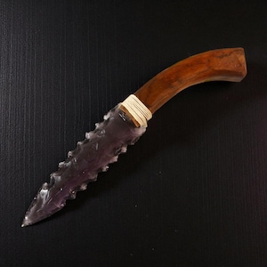 10&quot; Rare Handle Purple Glass Sharp Arrow Heads Stone Arrow Hand Crafted Flint Crystal