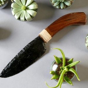 10 Inch Obsidian Handle Crystal Knife – Handmade Stone Blade, Metaphysical Tool, Witchy Decor, with