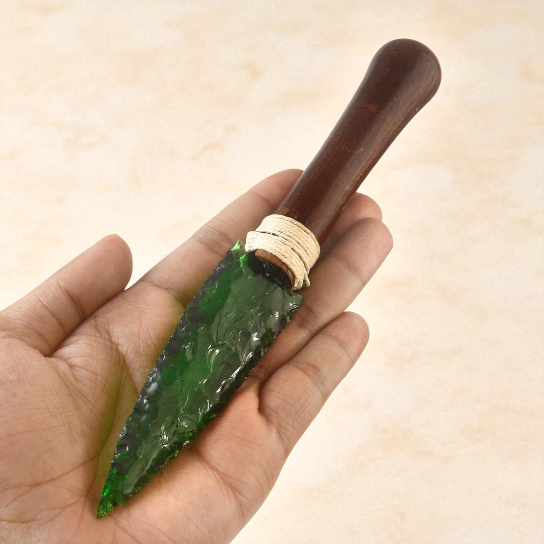 Green Handle Arrowhead Handmade Stone Knife, Crystal Ritual Blade ...