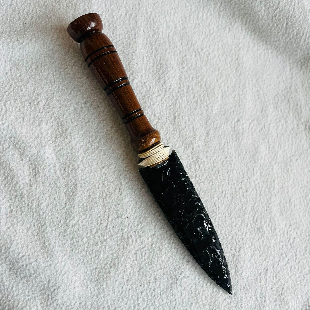 Handcrafted 10-inch Crystal Ritual Knife With Obsidian Arrowhead Handle ...