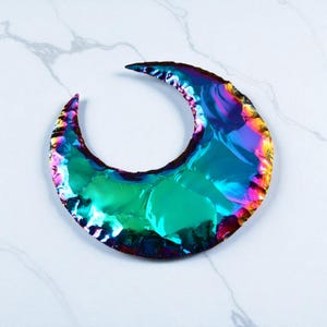 100 mm Titanium Aura Quartz Moon | Rainbow Iridescent Crystal Moon | Healing Stone | Chakra Crystal | Celestial Home Decor