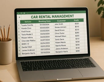 Modello Excel per la gestione del noleggio auto: monitoraggio della flotta di veicoli (download digitale)