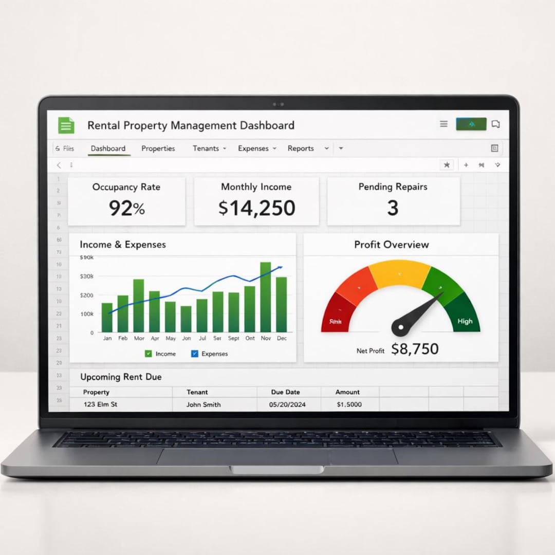 Rental Property Management Dashboard | Google Sheets Rental Tracker ...