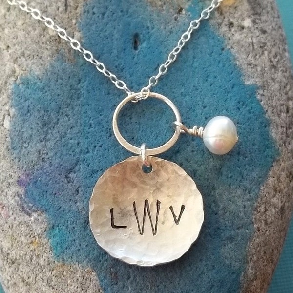 Monogram Hand Stamped Charm Necklace