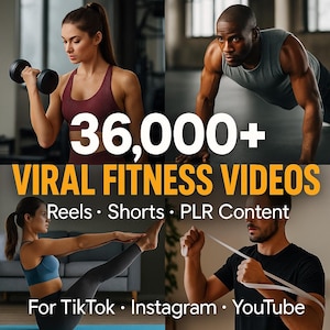 36K+ Viral Fitness Video Bundle | PLR Reels and Shorts for Social Media | Gym, Yoga, Pilates & Home Workouts