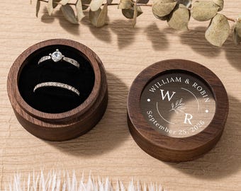 Personalized Wooden Wedding Ring Box with Clear Acrylic Cover, Custom Engraved Engagement Proposal Holder, Anniversary Gift For Her