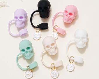 Skeleton Skull Silicone Straw Toppers, 3D skull design fit on to Stanley Tumbler Straws, Spooky & Fun Drink Accessory, Halloween Accessory