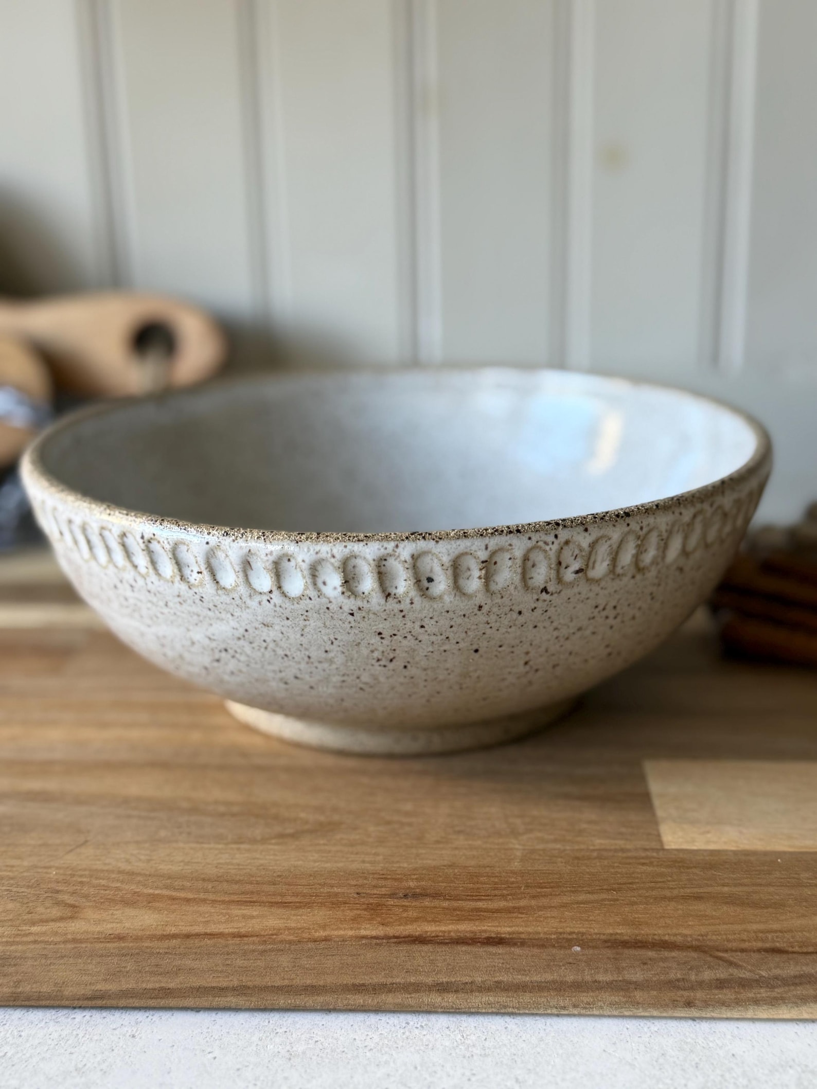 Wheel Thrown Stoneware Serving Bowl | Hand Carved Ceramic Bowl
