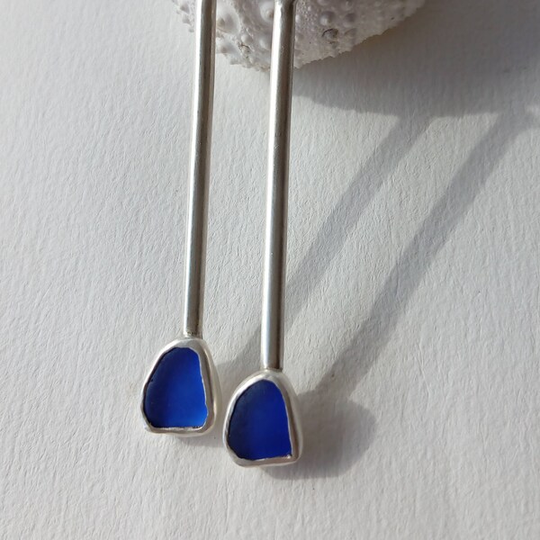 Cobalt blue Sea Glass Dangle Earrings