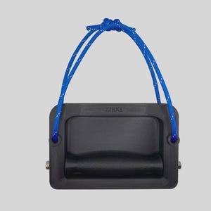 May include: A black rectangular handle with a curved grip and a blue rope handle. The rope is blue with white dots. The text "22RXE" is printed on the handle.